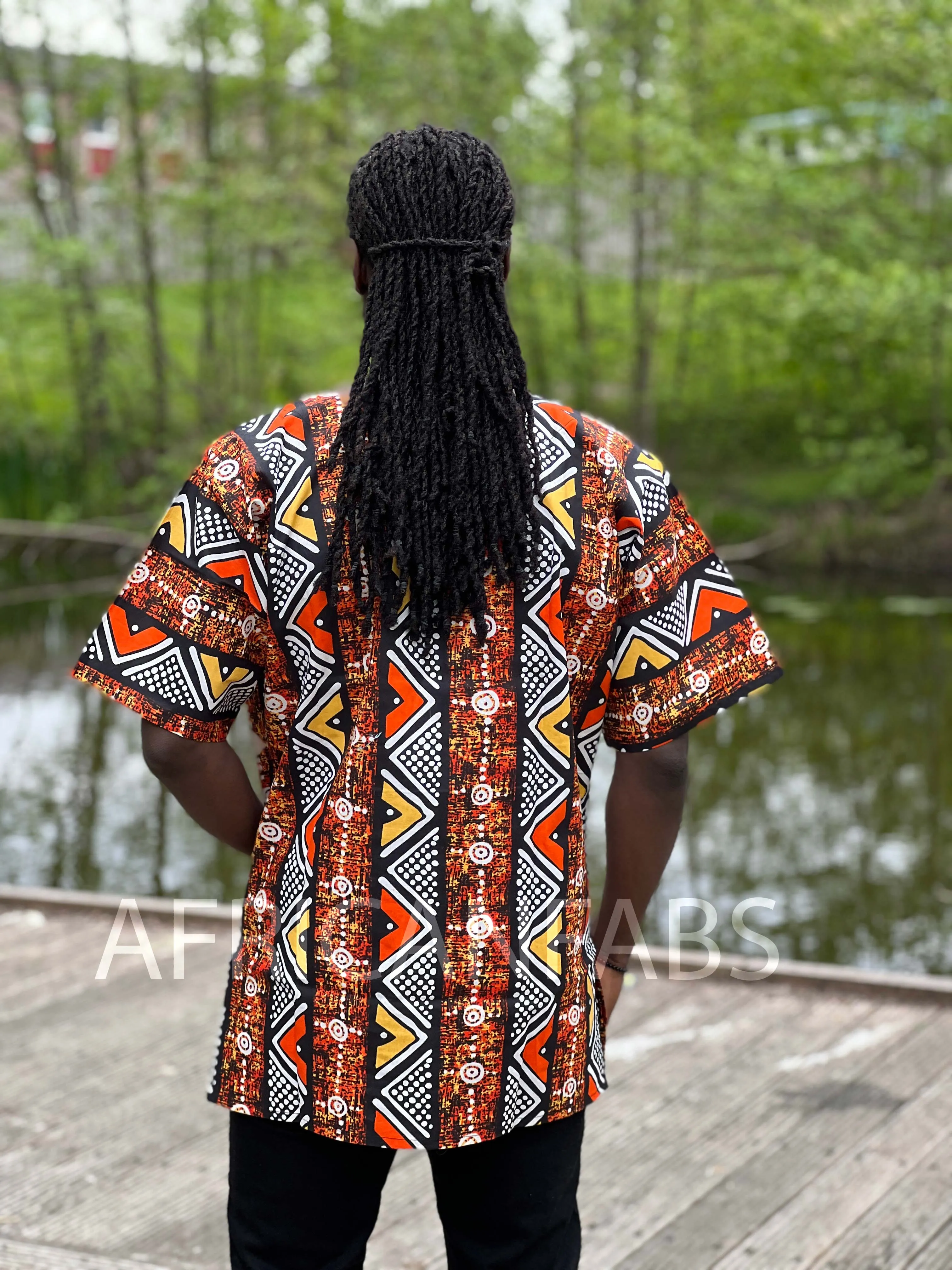 Brown / orange Bogolan Dashiki Shirt / Dashiki Dress - African print top - Unisex