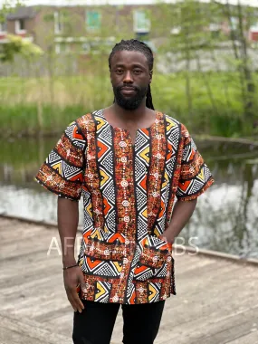 Brown / orange Bogolan Dashiki Shirt / Dashiki Dress - African print top - Unisex