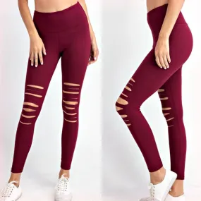 Burgundy Laser Cut Leggings