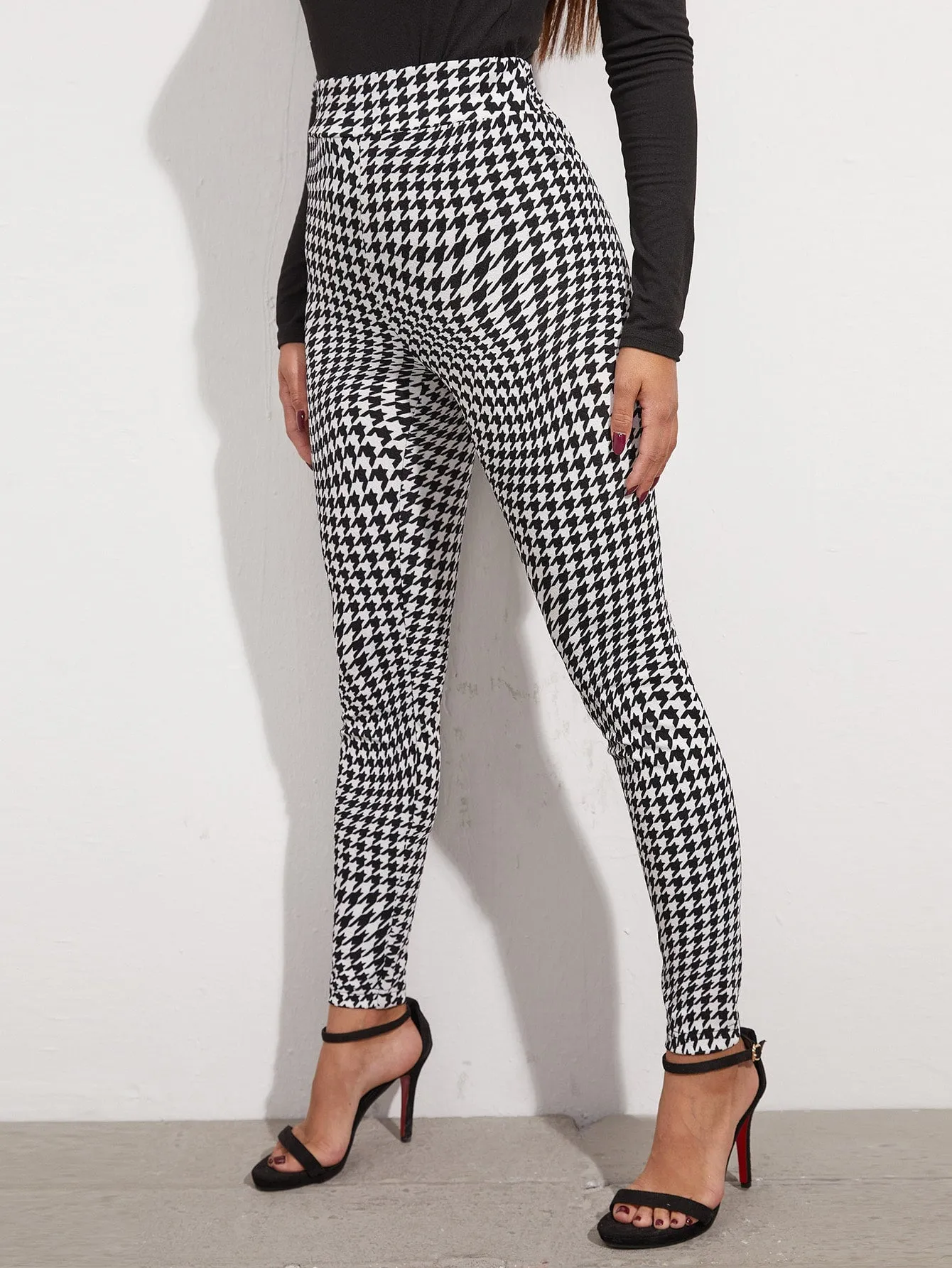 Casual Houndstooth Long Women Leggings