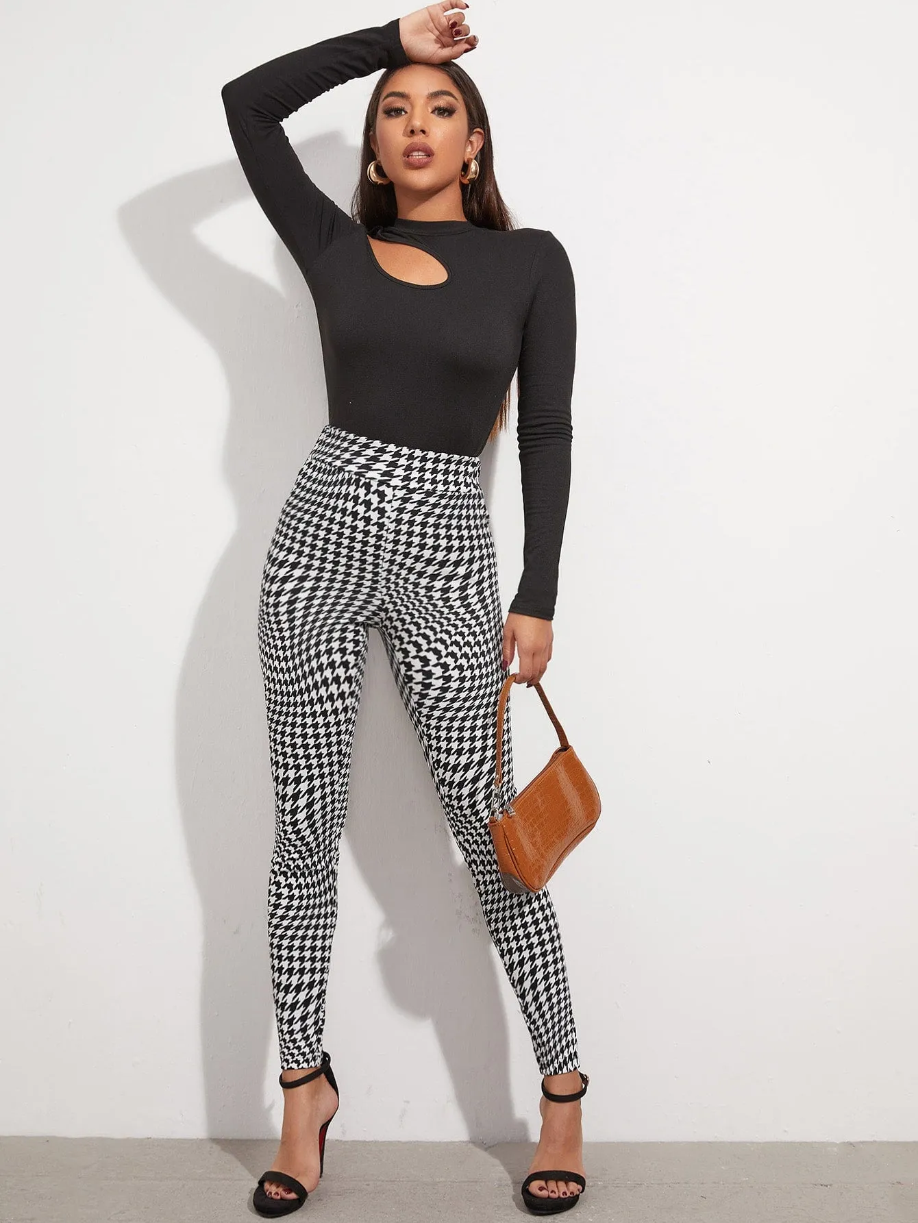 Casual Houndstooth Long Women Leggings