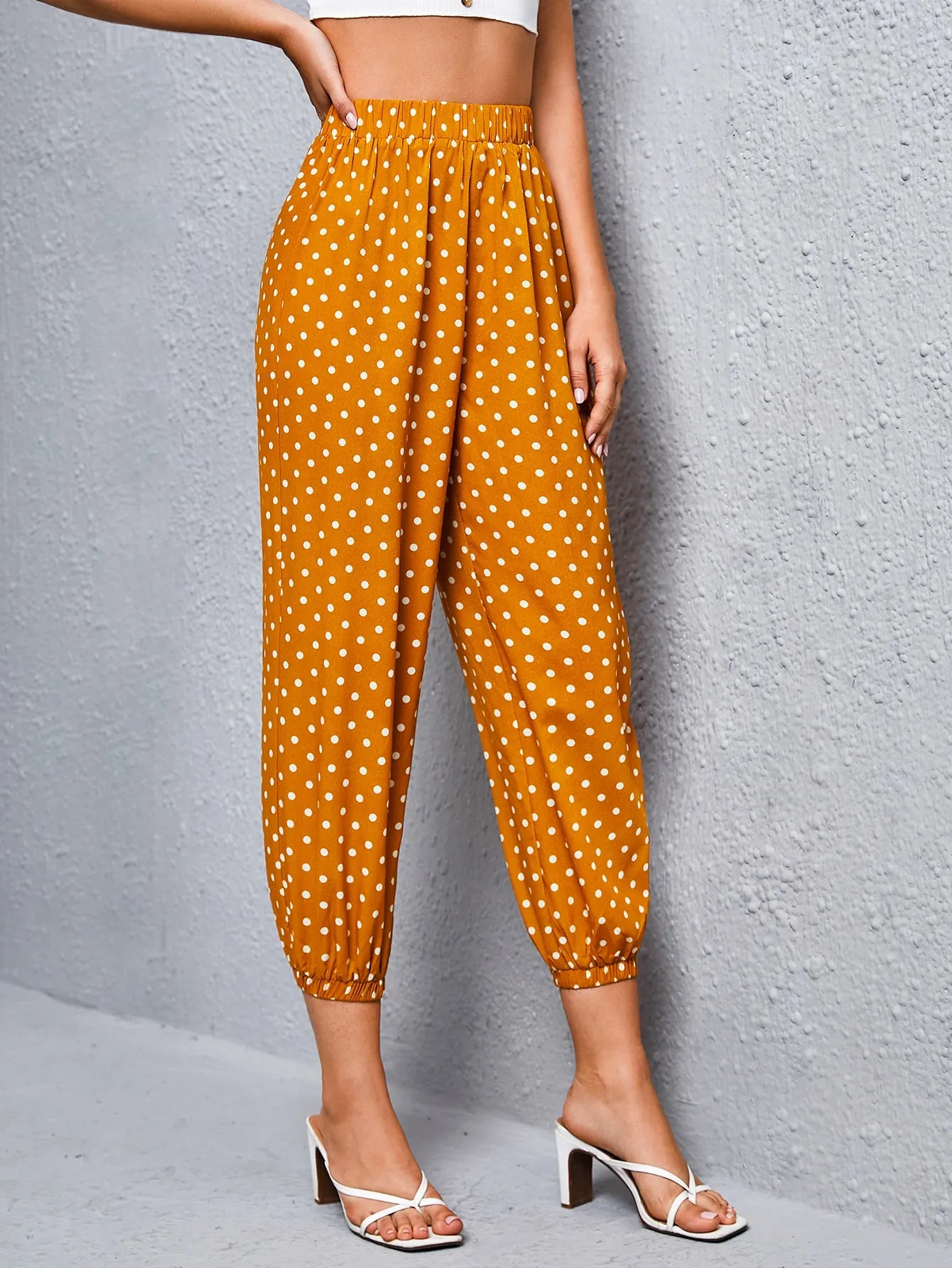 Casual Polka Dot High Waist Cropped Women Pants