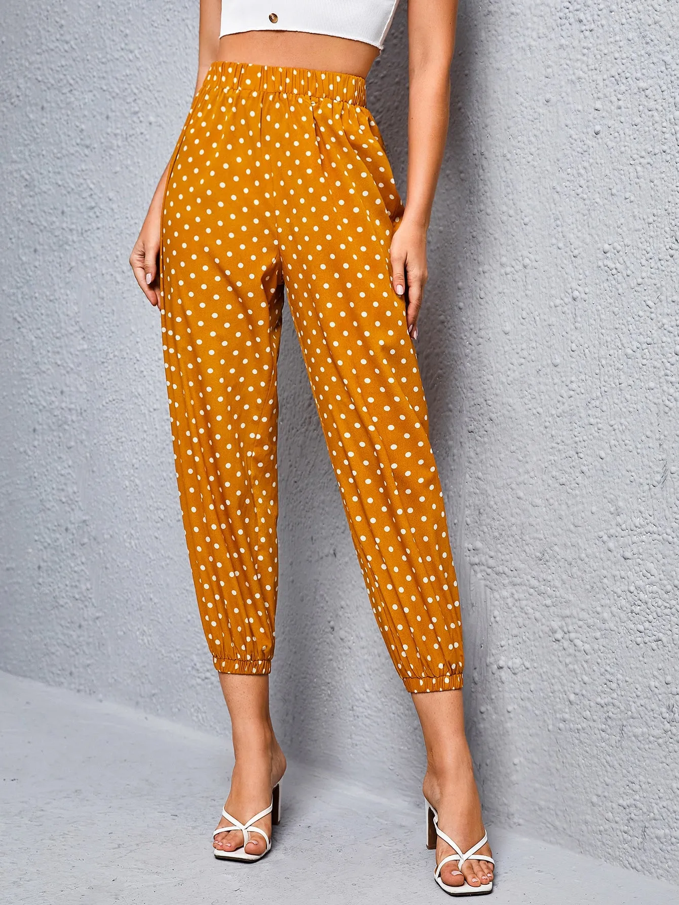 Casual Polka Dot High Waist Cropped Women Pants