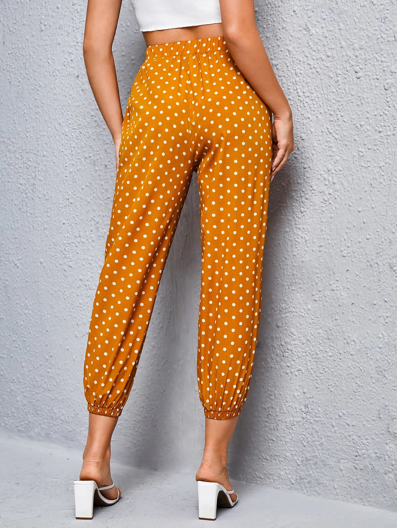 Casual Polka Dot High Waist Cropped Women Pants
