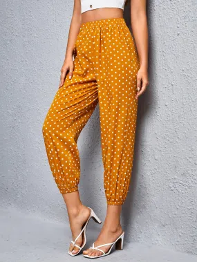 Casual Polka Dot High Waist Cropped Women Pants