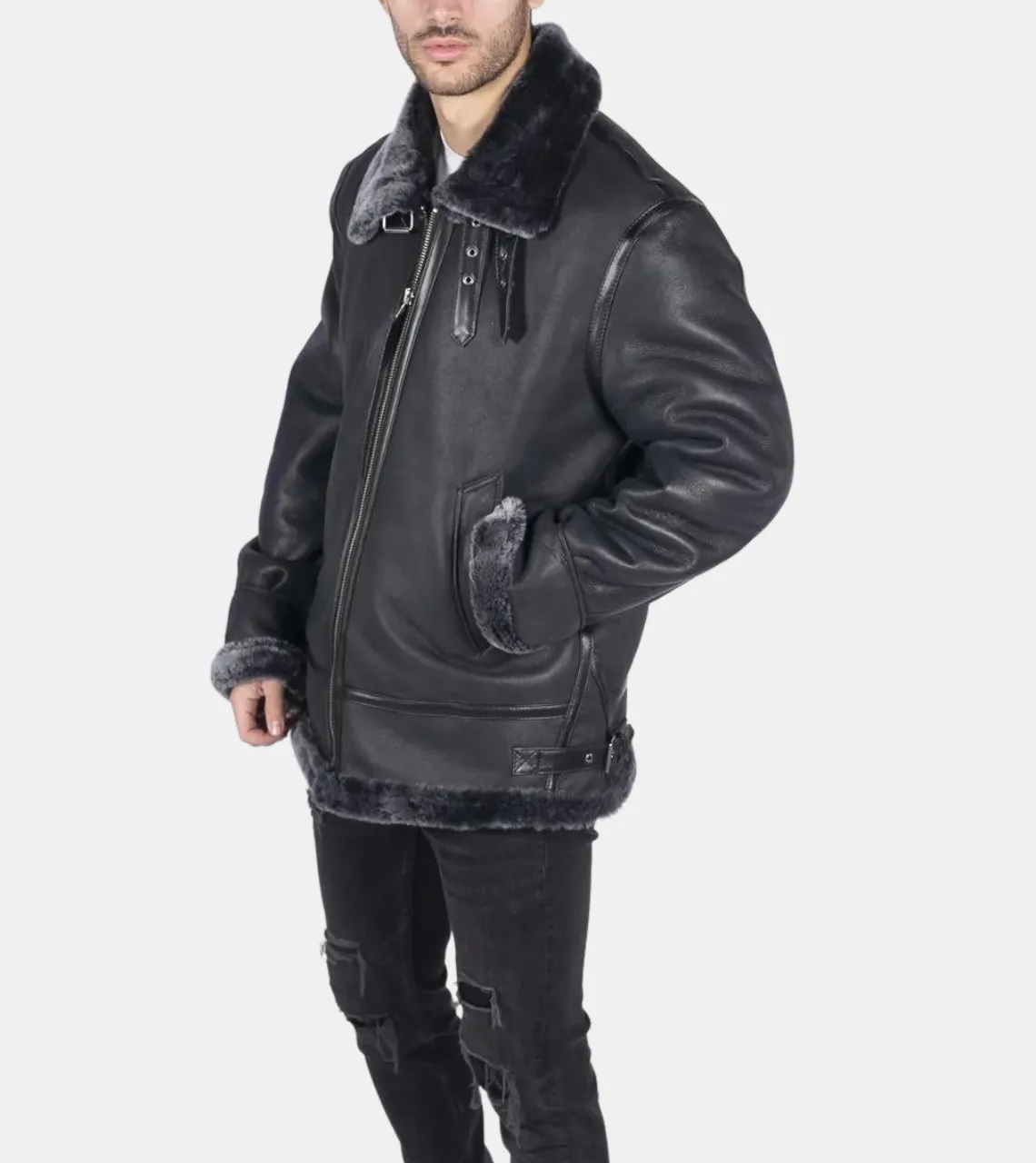 Ciel Men's Black Shearling Leather Jacket