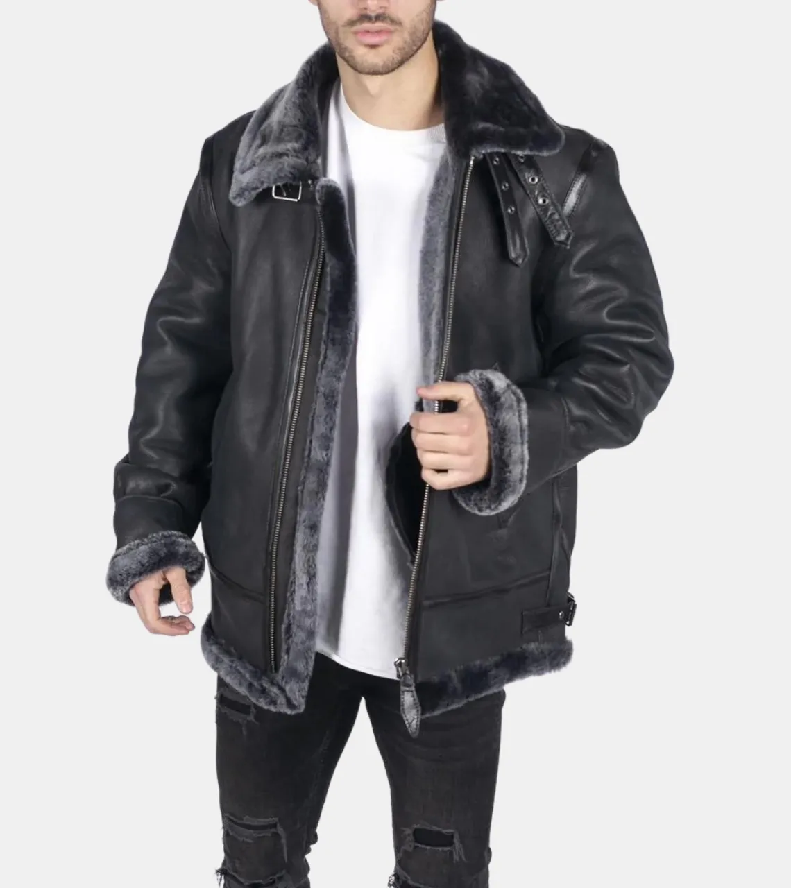 Ciel Men's Black Shearling Leather Jacket