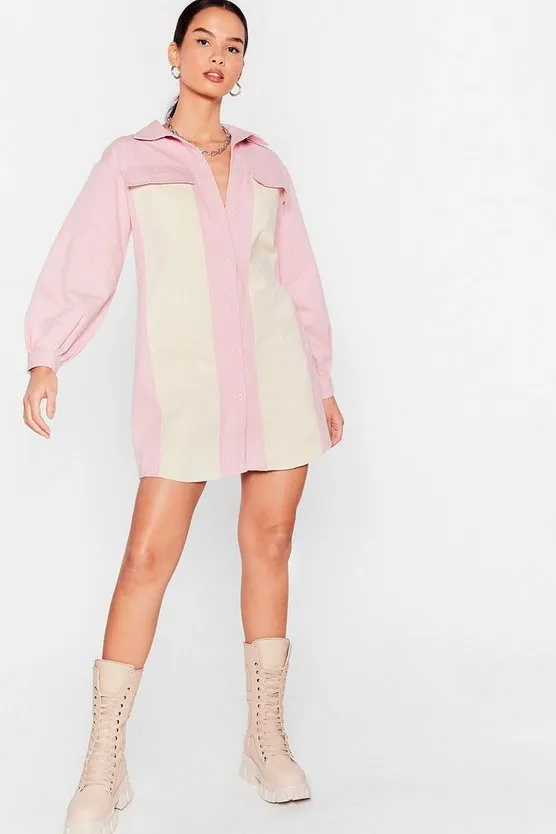 Colorblock Denim Shirt Dress