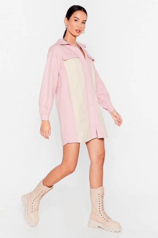 Colorblock Denim Shirt Dress