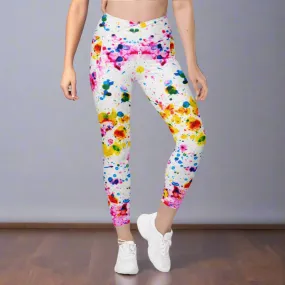 Colorful Splash Crossover Leggings with Pockets, lioness-love
