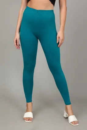 COTTON ANKLE LEGGINGS - PEACOCK
