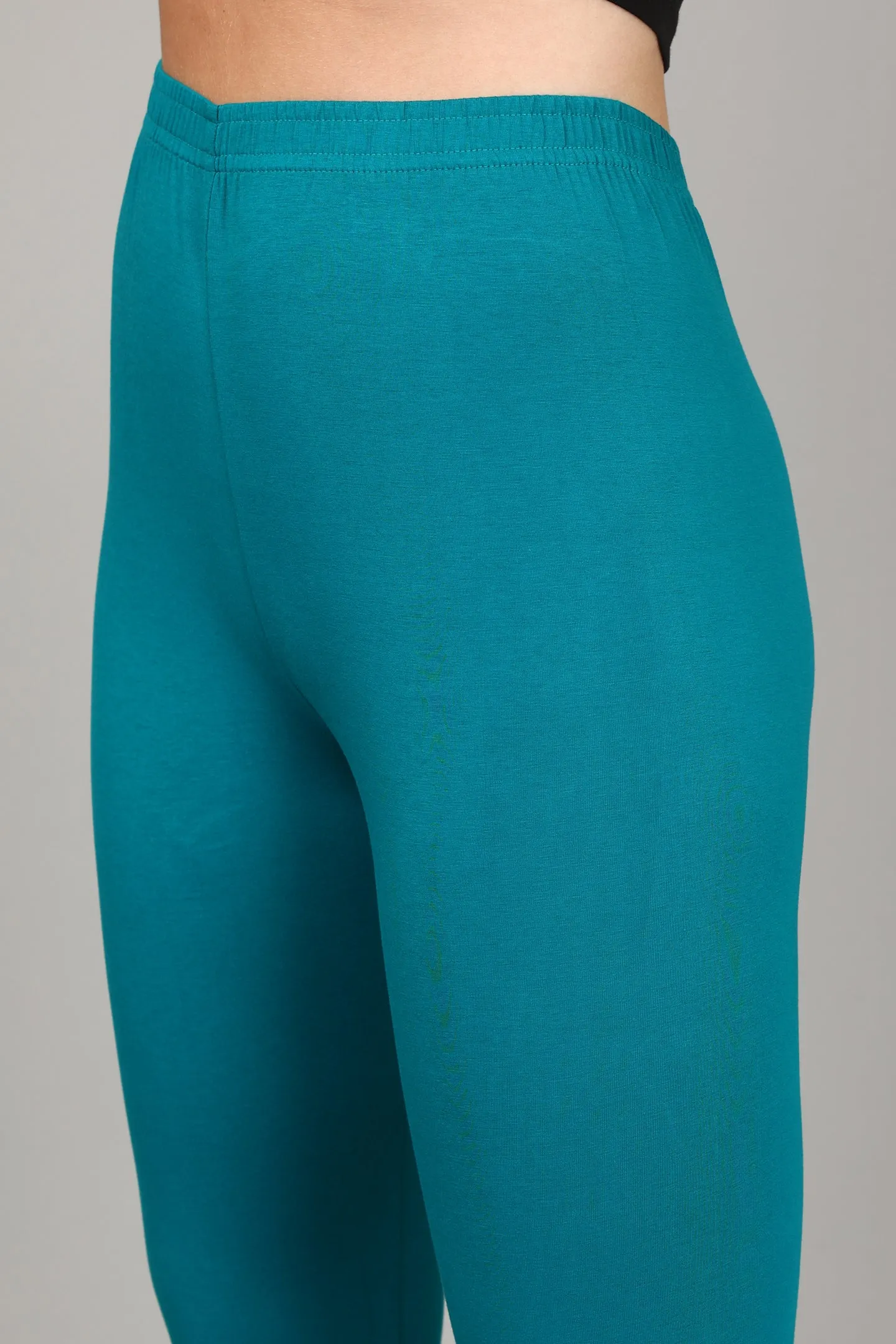 COTTON ANKLE LEGGINGS - PEACOCK