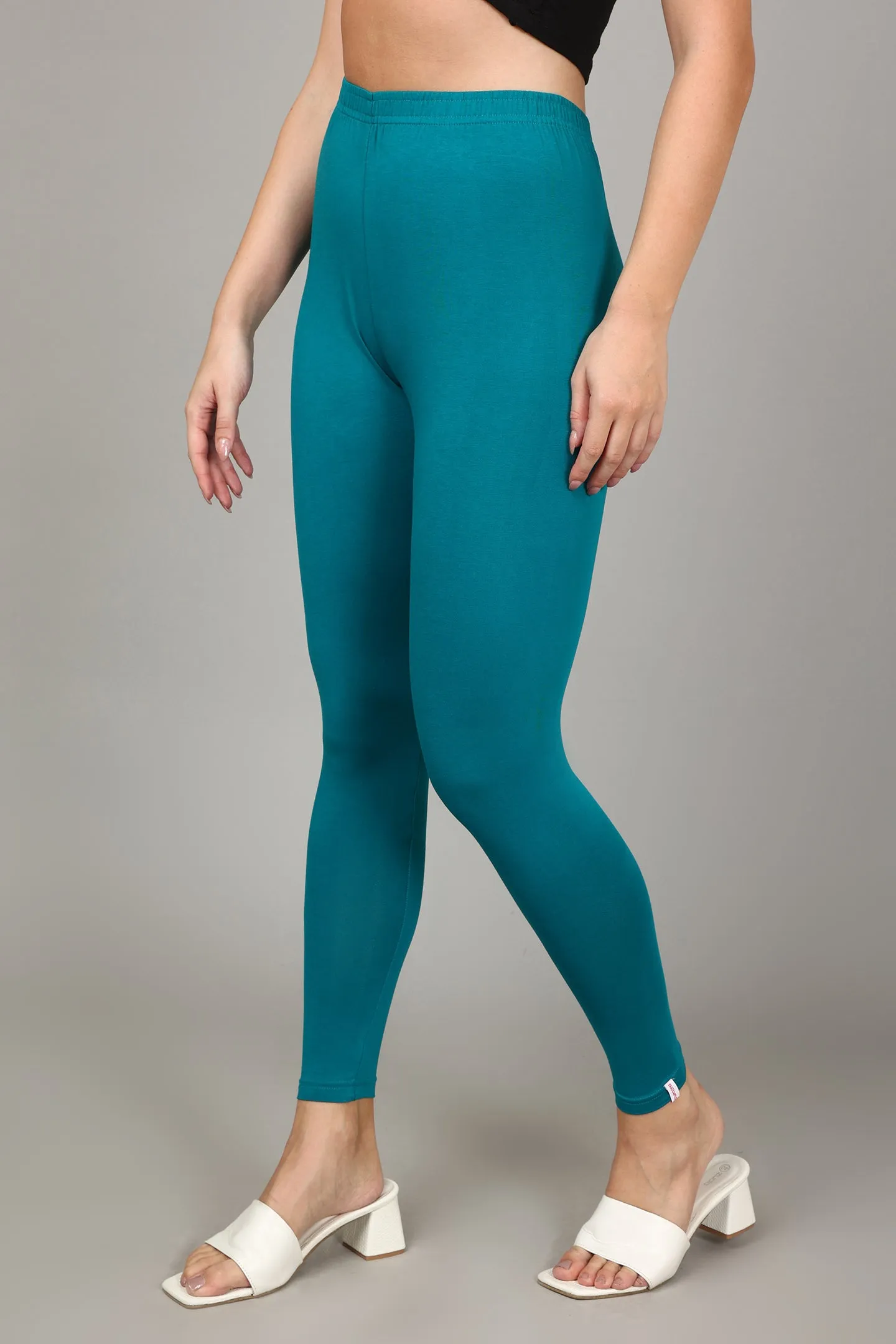 COTTON ANKLE LEGGINGS - PEACOCK