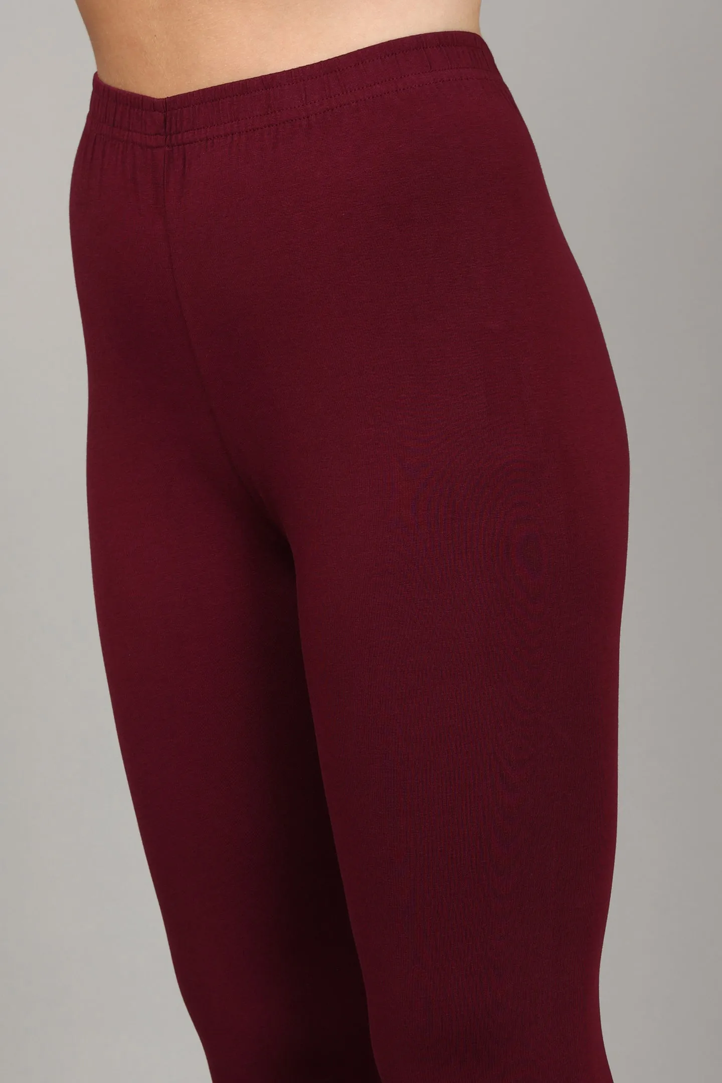 COTTON ANKLE LEGGINGS - WINE