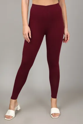 COTTON ANKLE LEGGINGS - WINE