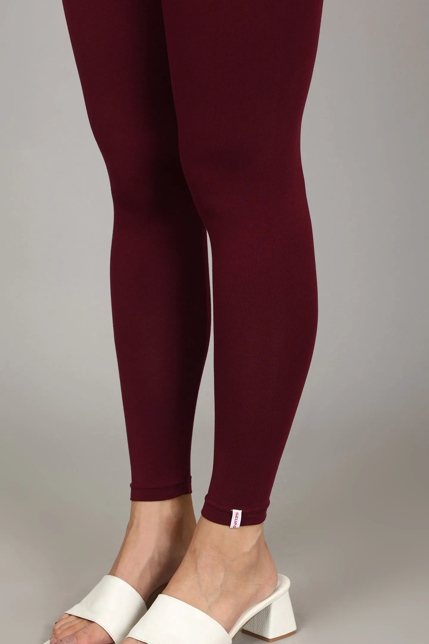 COTTON ANKLE LEGGINGS - WINE