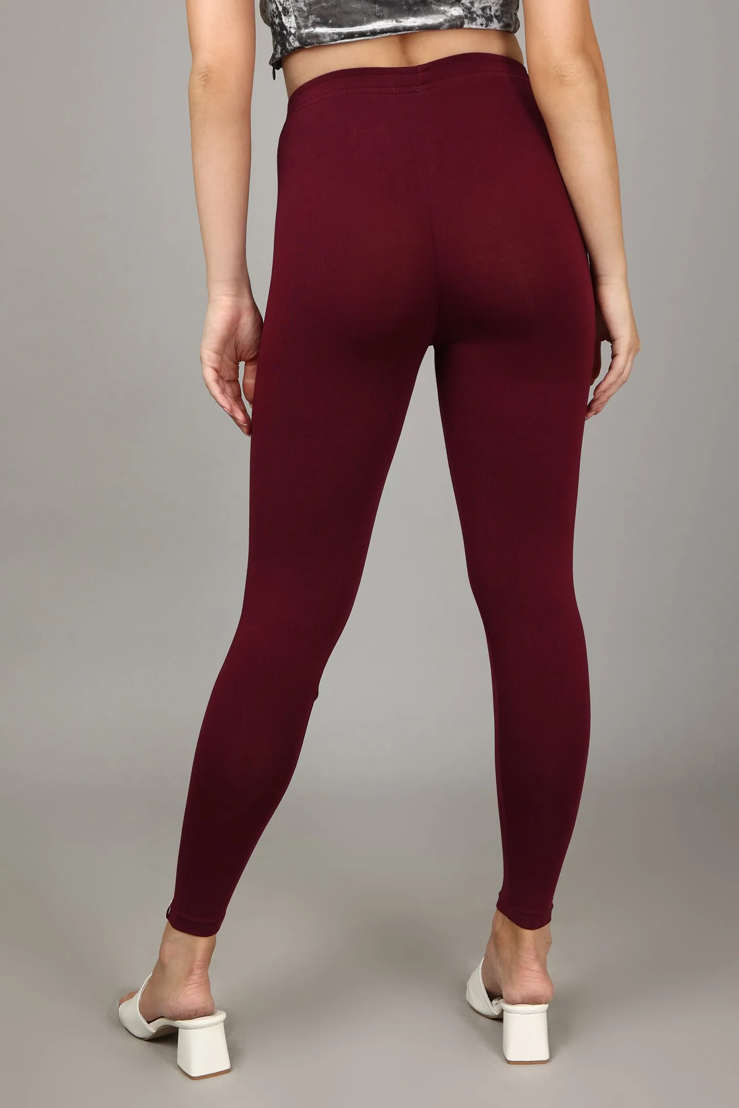 COTTON ANKLE LEGGINGS - WINE