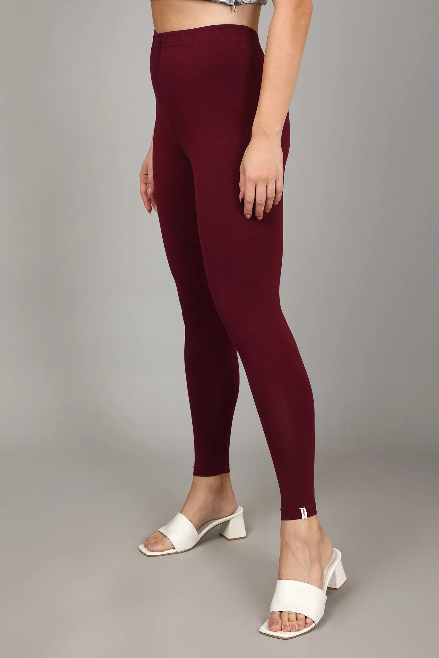 COTTON ANKLE LEGGINGS - WINE