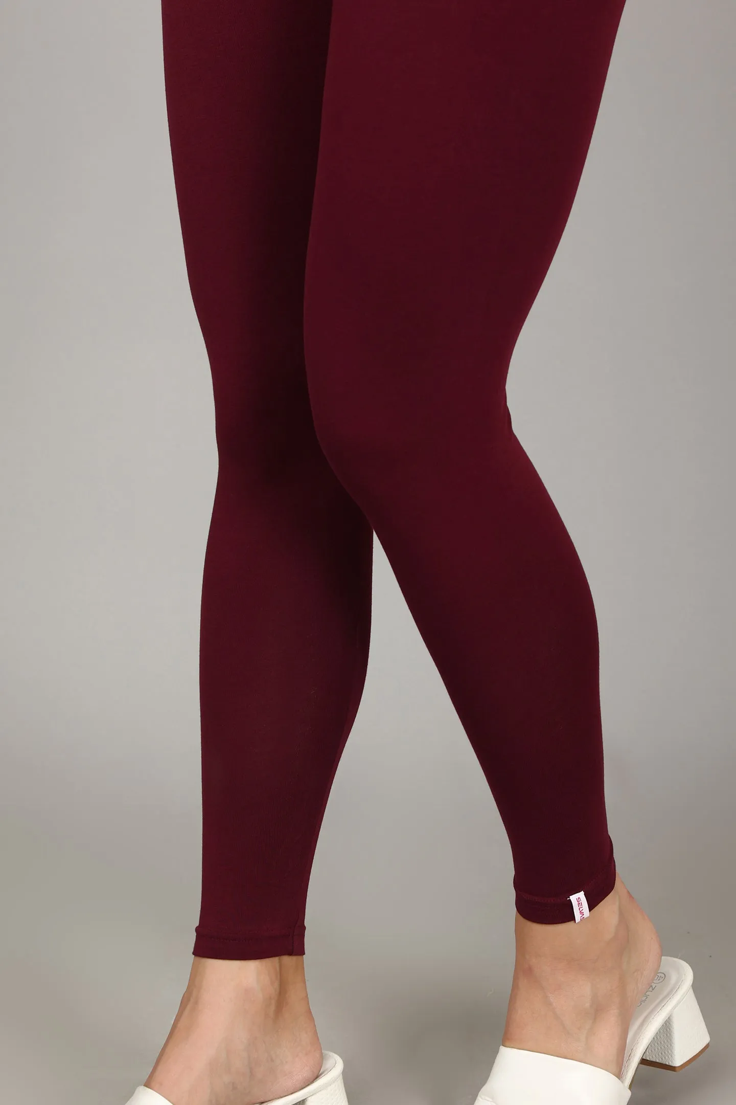 COTTON ANKLE LEGGINGS - WINE