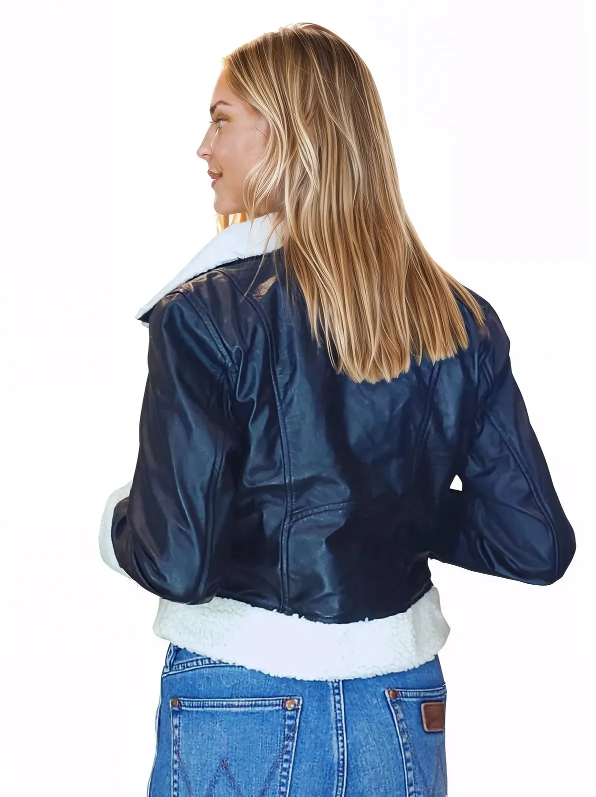 Cropped Leather Jacket with Faux Shearling