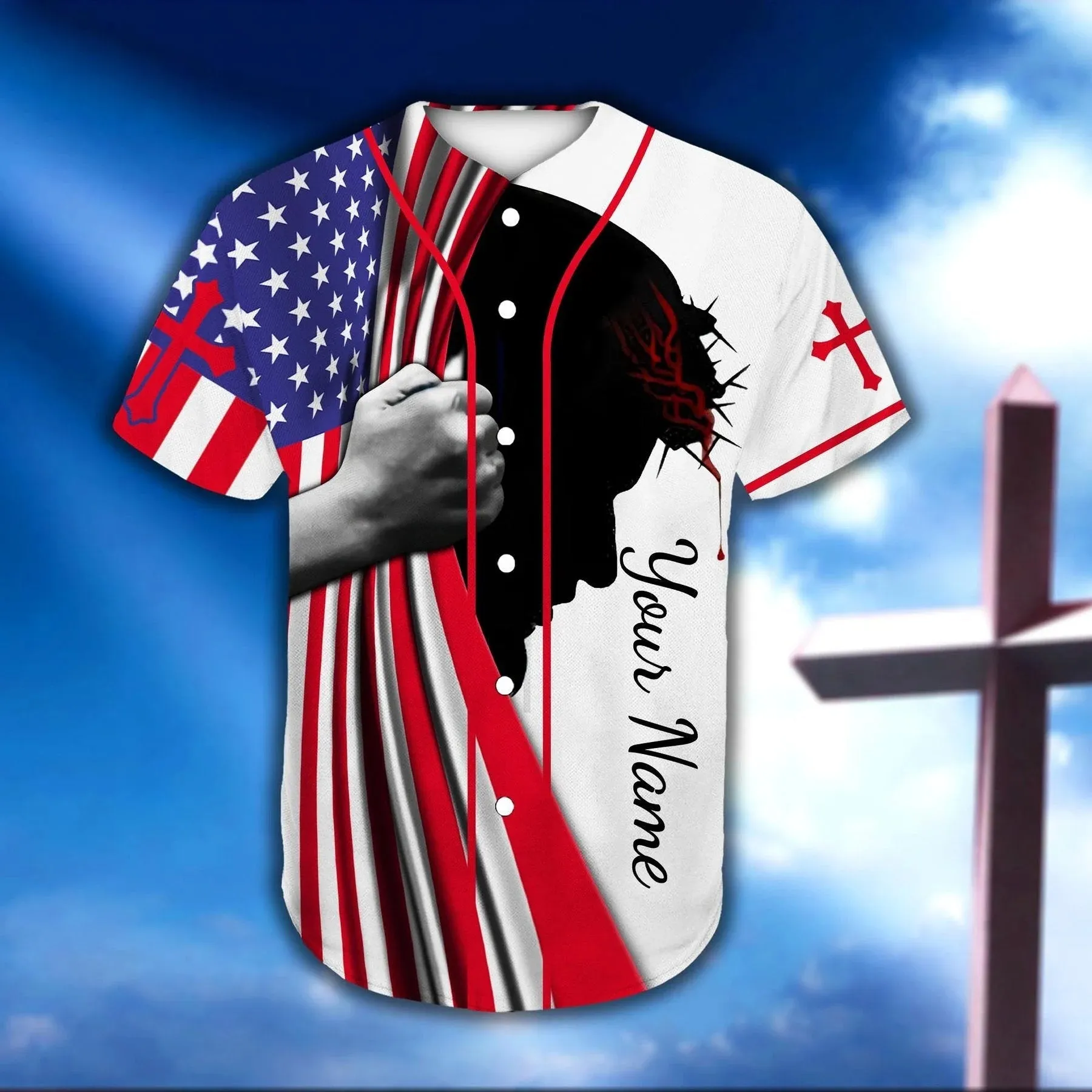 Cross Flag Baseball Jersey - Jesus Is My Everything Custom Baseball Jersey Shirt