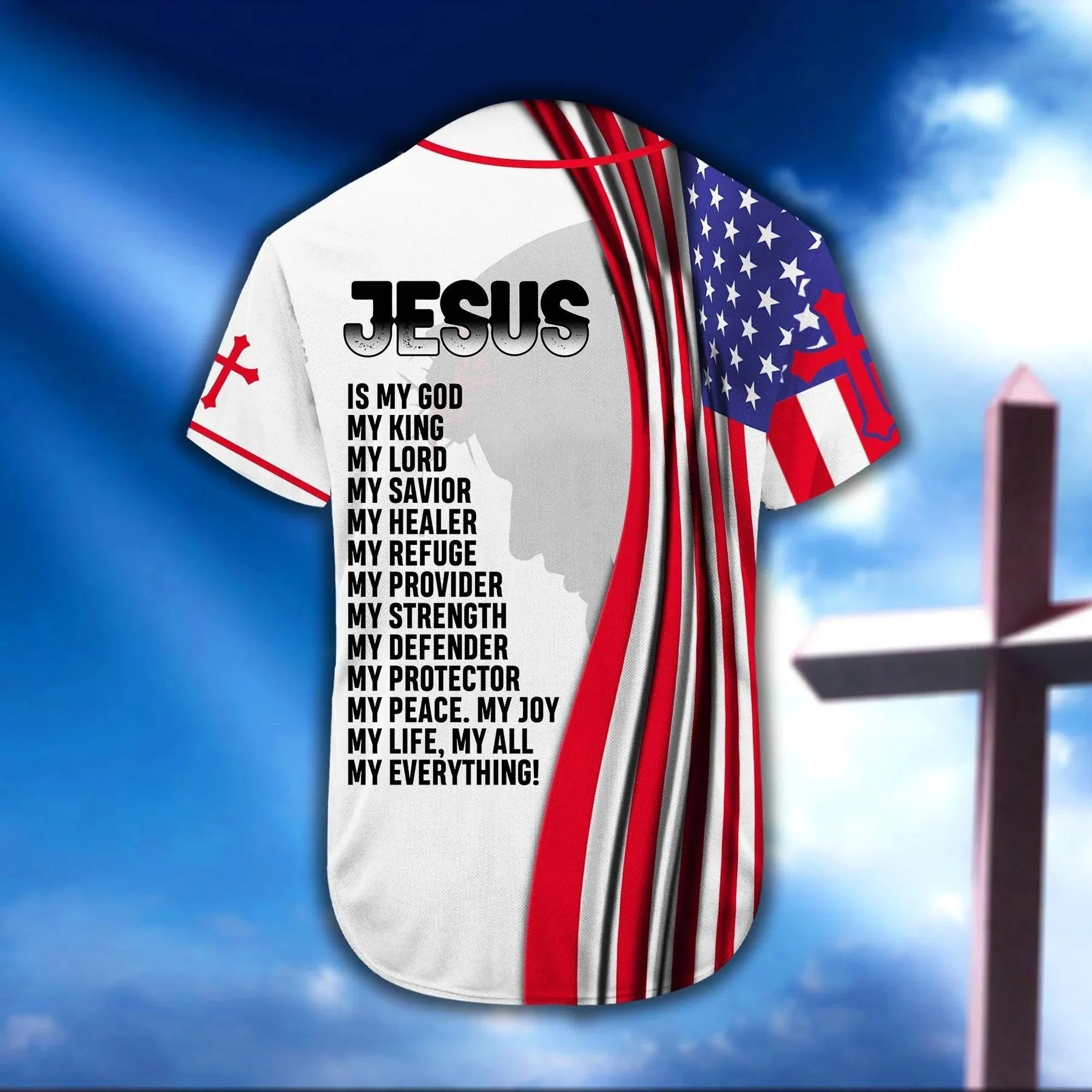 Cross Flag Baseball Jersey - Jesus Is My Everything Custom Baseball Jersey Shirt