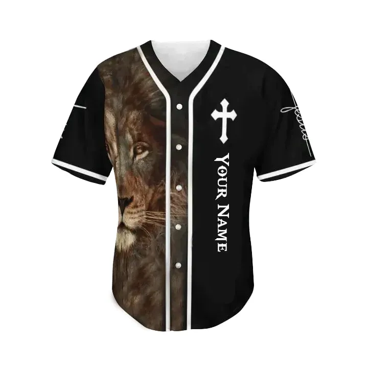 Cross, Lion Baseball Jersey - Jesus Custom Printed Baseball Jersey Shirt For Men and Women