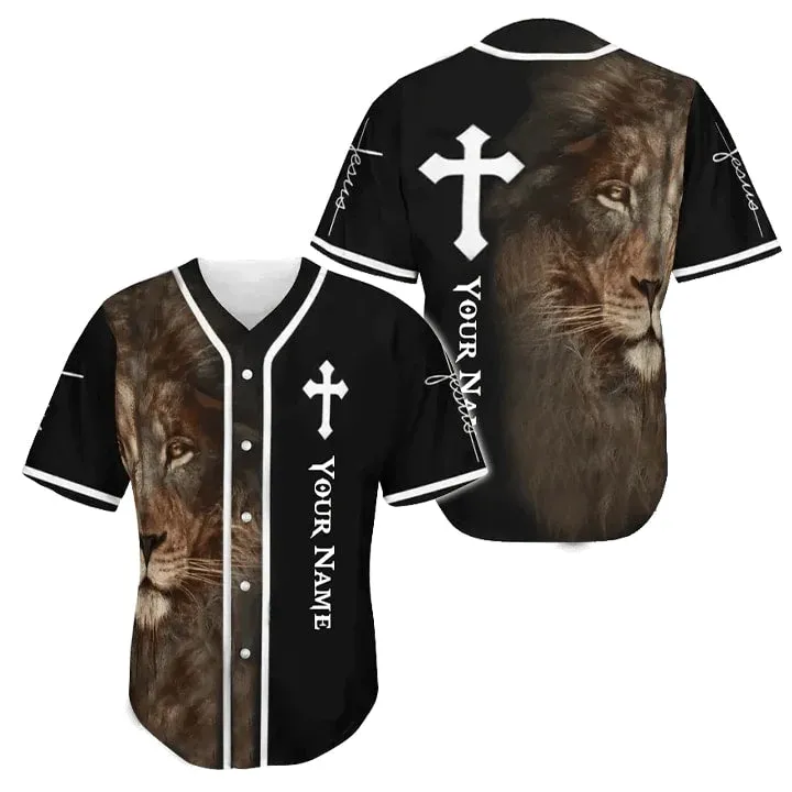 Cross, Lion Baseball Jersey - Jesus Custom Printed Baseball Jersey Shirt For Men and Women