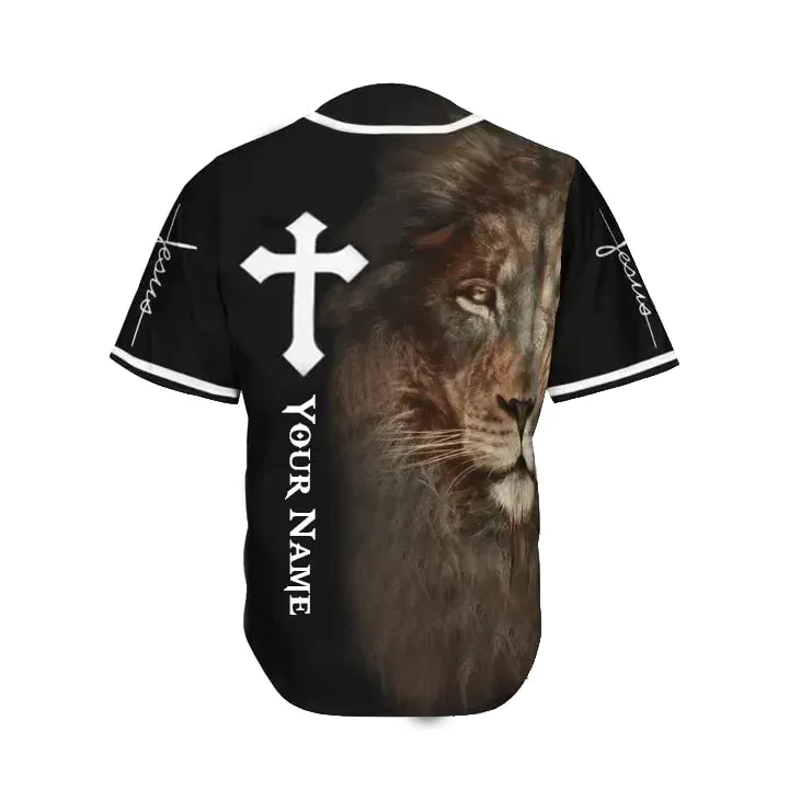 Cross, Lion Baseball Jersey - Jesus Custom Printed Baseball Jersey Shirt For Men and Women