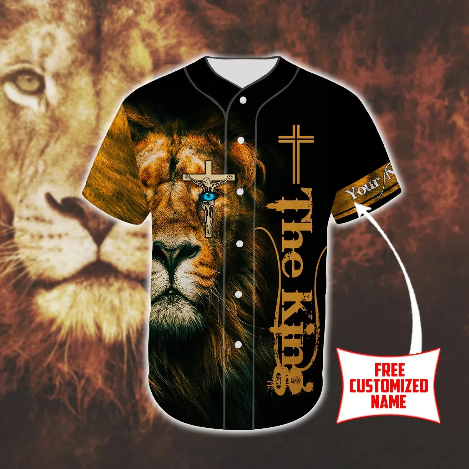 Cross, Lion Baseball Jersey - The King Custom Printed Baseball Jersey Shirt For Men Women