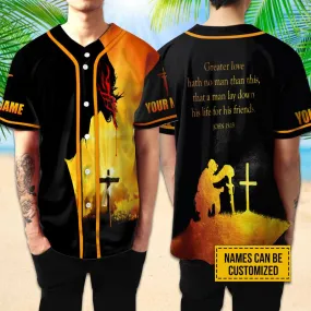 Cross, Veteran Baseball Jersey - Greater Love Hath No Man Than This Custom Baseball Jersey