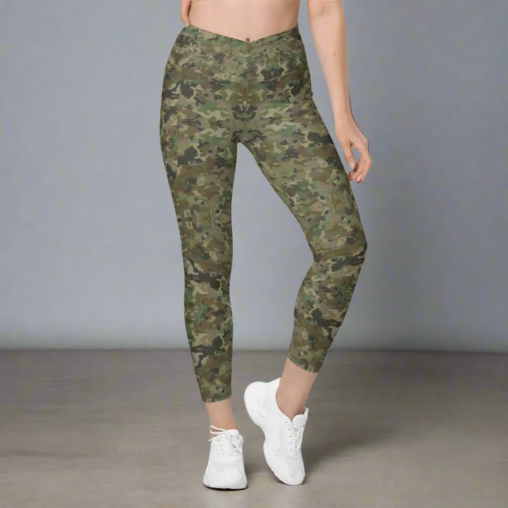 Crossover Camo Leggings with Pockets, Stylish & Functional, lioness-love