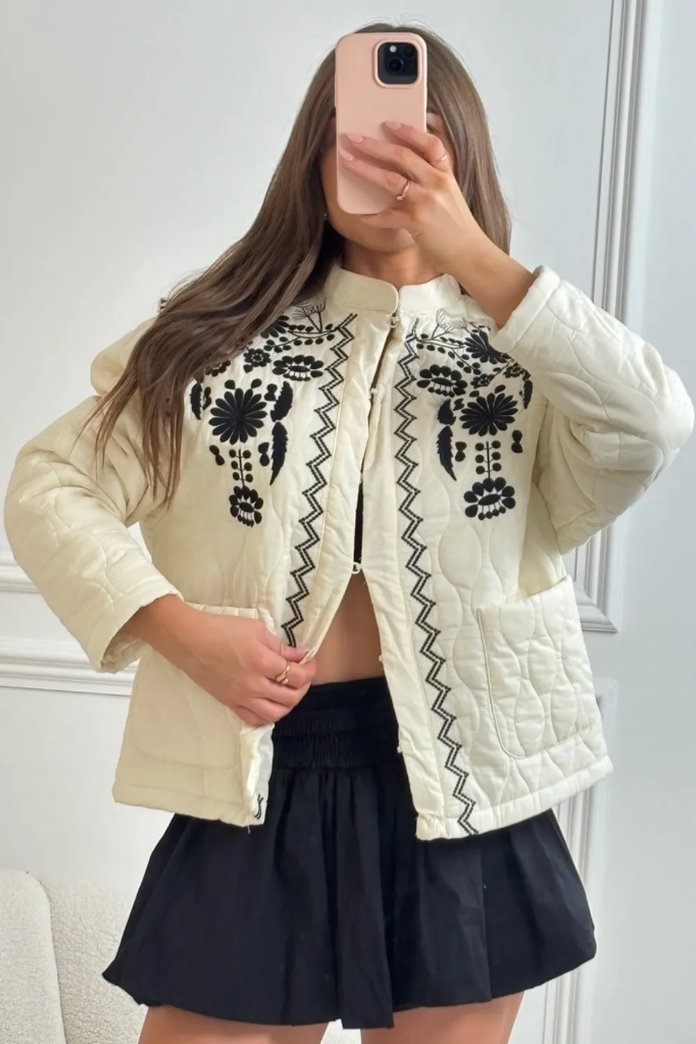 Daisy cream quilted floral embroidered jacket