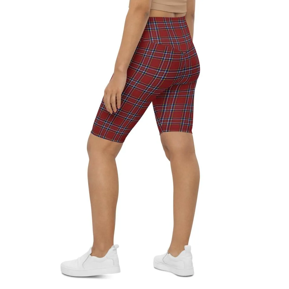 Deep Red Tartan Bike Shorts