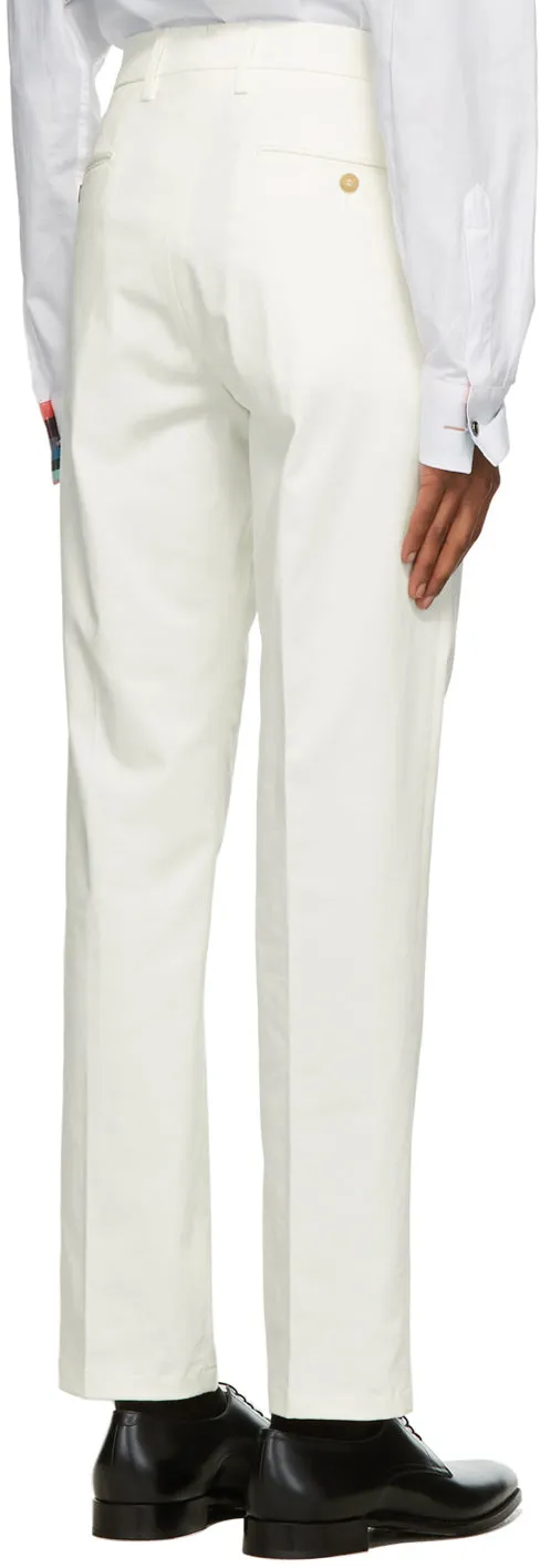 Dunhill White Cotton Stretch Chinos