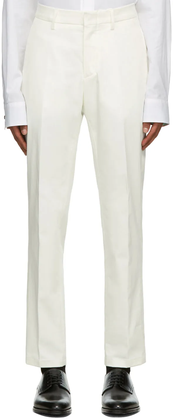 Dunhill White Cotton Stretch Chinos