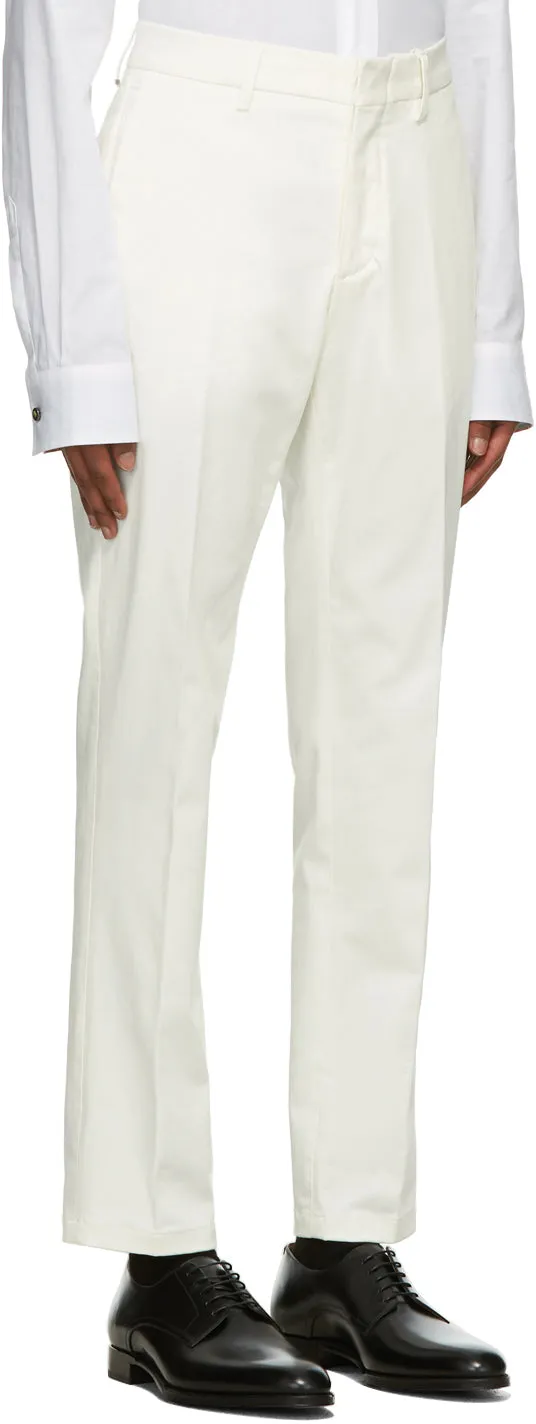 Dunhill White Cotton Stretch Chinos