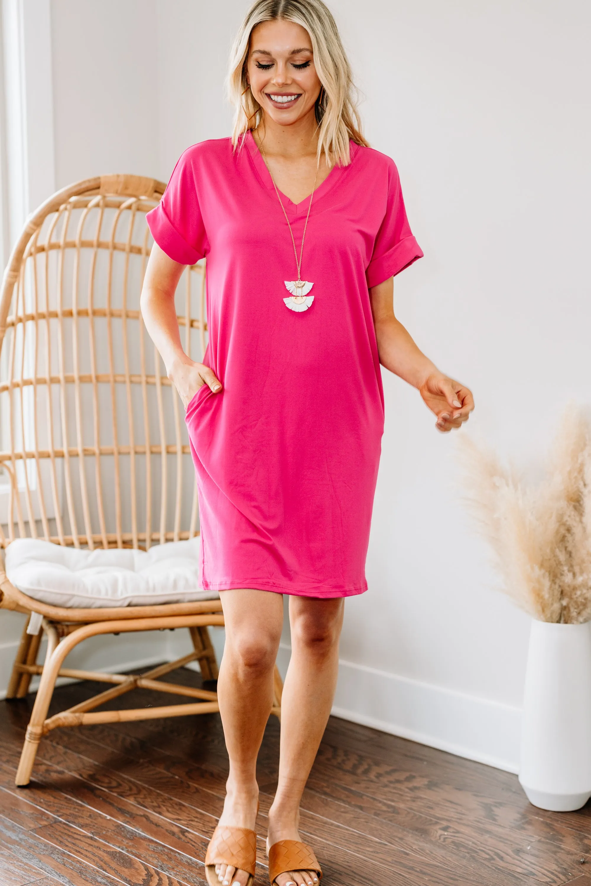 Everywhere You Go Fuchsia Pink T-shirt Dress
