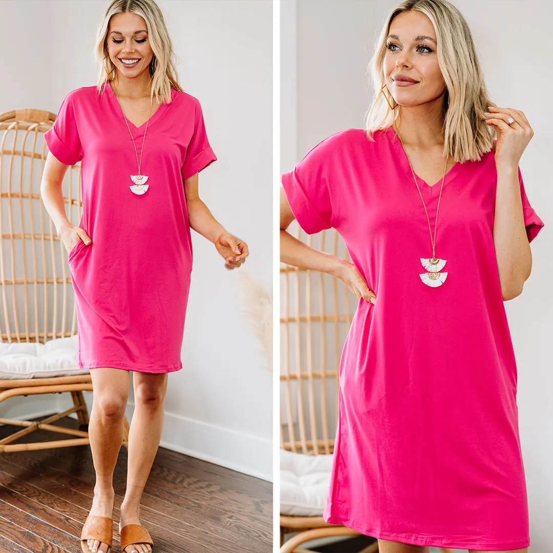Everywhere You Go Fuchsia Pink T-shirt Dress