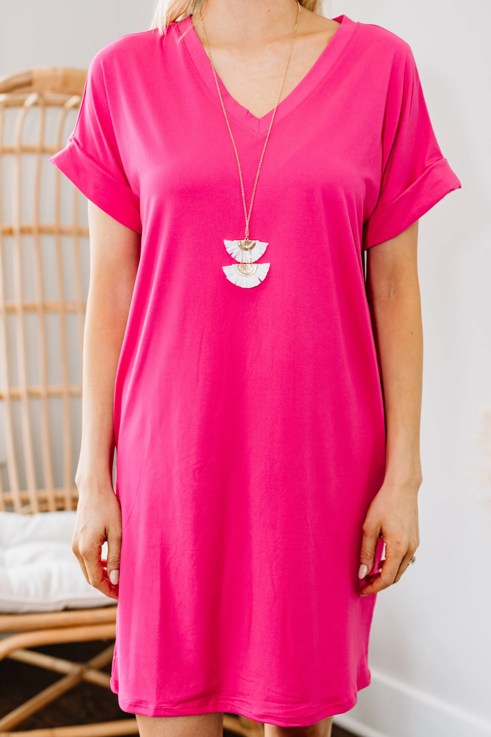 Everywhere You Go Fuchsia Pink T-shirt Dress
