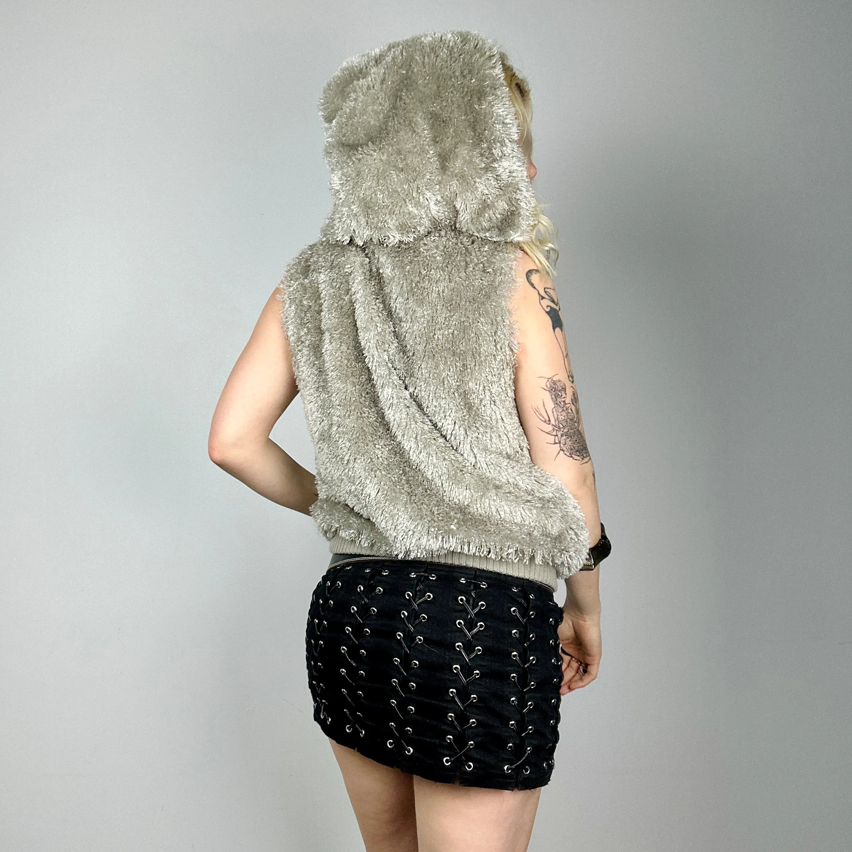 Faux Fur Hooded Vest (S)