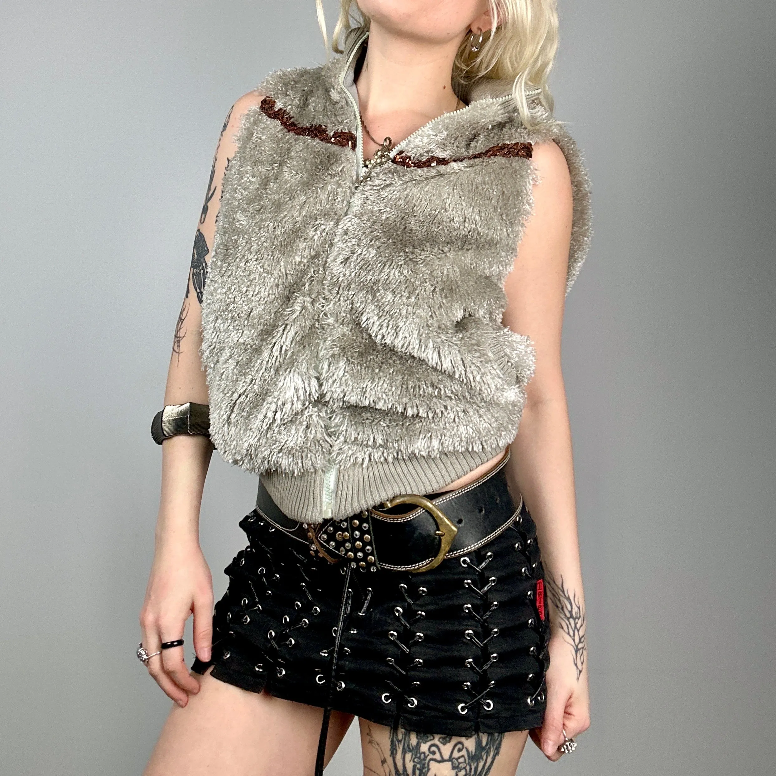 Faux Fur Hooded Vest (S)
