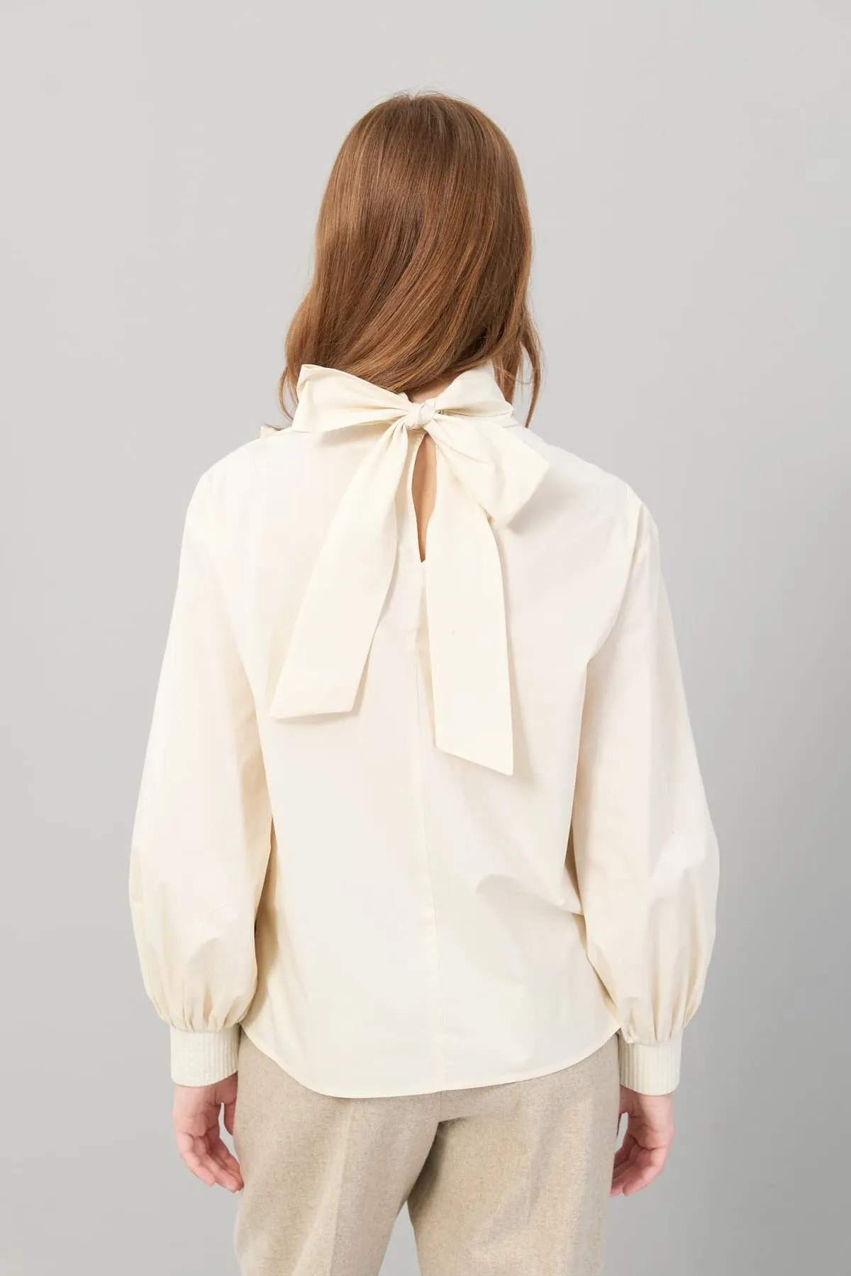 Flower Figured Poplin Blouse Beige