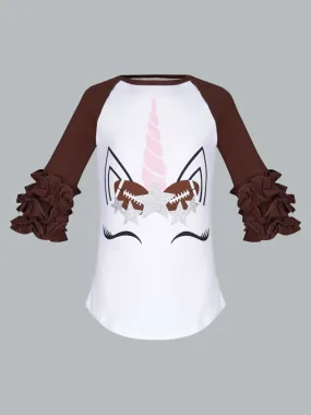 Football Unicorn Raglan Ruffle Sleeve Top