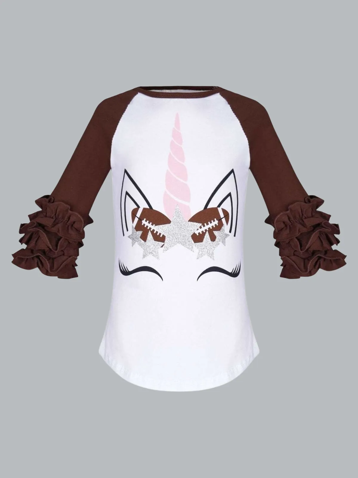 Football Unicorn Raglan Ruffle Sleeve Top