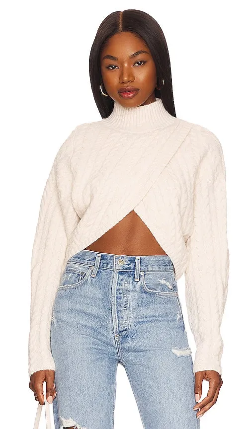 For Love & Lemons Amelia Cross Front Turtleneck in Cream