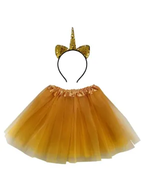 Girls Gold Unicorn Costume - Complete Kids Costume Set with Tutu & Flip Sequin Unicorn Headband Horn