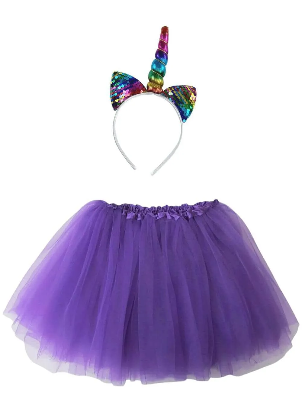Girls Rainbow Unicorn Costume - Complete Kids Costume Set with Tutu & Sequin Unicorn Headband Horn