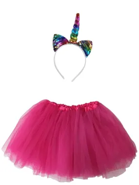 Girls Rainbow Unicorn Costume - Complete Kids Costume Set with Tutu & Sequin Unicorn Headband Horn