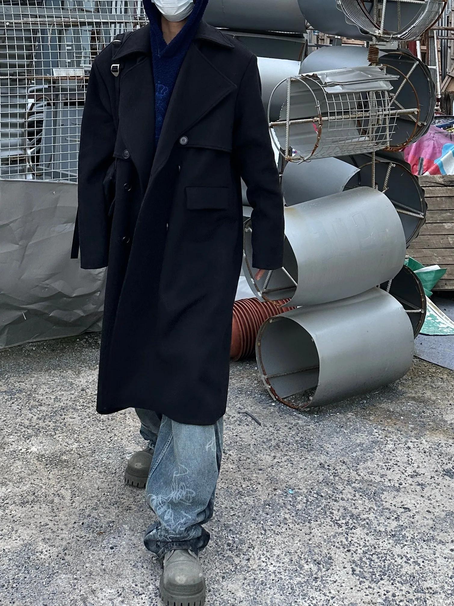 Heavyweight Wool Profile Oversized Notched Lapel Padded Shoulder Back Slit Long Thickened Woolen Coat